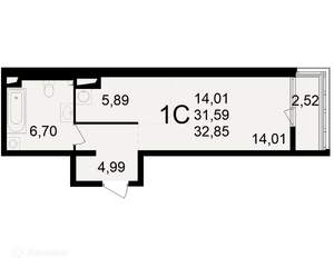 1-к квартира, вторичка, 33м2, 11/24 этаж