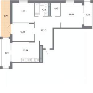 3-к квартира, строящийся дом, 85м2, 1/5 этаж