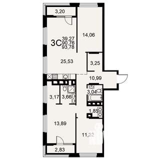 3-к квартира, вторичка, 93м2, 14/26 этаж