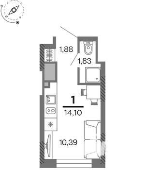 1-к квартира, вторичка, 14м2, 14/25 этаж