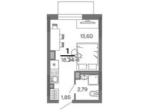 Студия квартира, вторичка, 18м2, 2/25 этаж