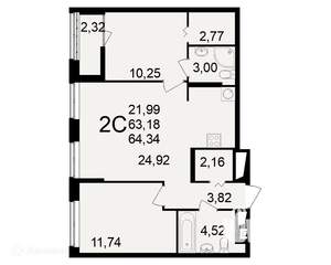 2-к квартира, вторичка, 64м2, 11/11 этаж