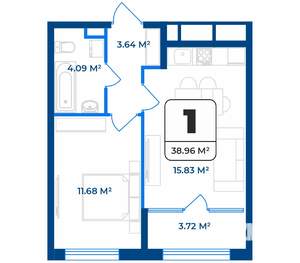 1-к квартира, строящийся дом, 39м2, 2/9 этаж