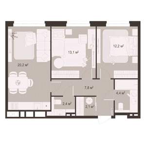 2-к квартира, строящийся дом, 62м2, 2/8 этаж