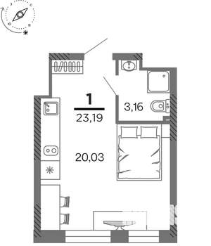 1-к квартира, вторичка, 23м2, 15/25 этаж
