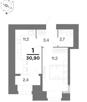 1-к квартира, вторичка, 31м2, 5/16 этаж