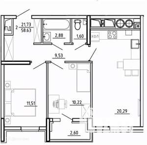 2-к квартира, вторичка, 59м2, 6/26 этаж