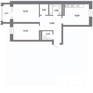2-к квартира, строящийся дом, 79м2, 3/5 этаж