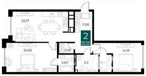 2-к квартира, вторичка, 82м2, 8/13 этаж