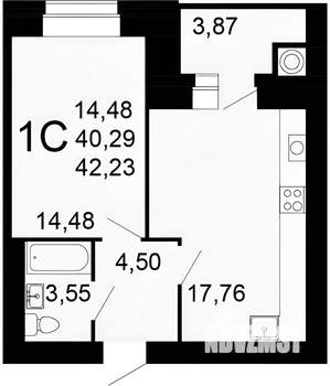 1-к квартира, вторичка, 42м2, 10/16 этаж