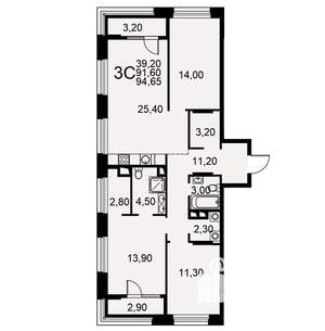 3-к квартира, вторичка, 95м2, 10/26 этаж