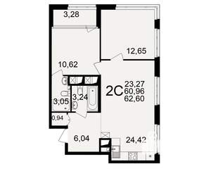 2-к квартира, вторичка, 61м2, 8/25 этаж