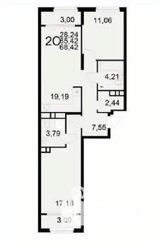 2-к квартира, вторичка, 68м2, 7/22 этаж