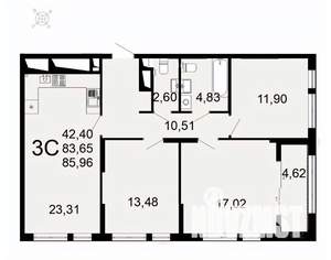 3-к квартира, вторичка, 86м2, 19/26 этаж