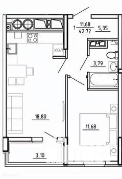 1-к квартира, вторичка, 43м2, 9/26 этаж