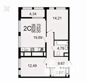 2-к квартира, вторичка, 66м2, 8/26 этаж