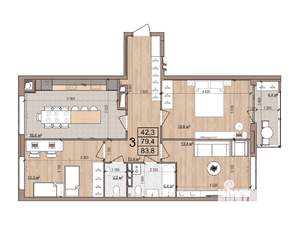 3-к квартира, вторичка, 84м2, 11/16 этаж