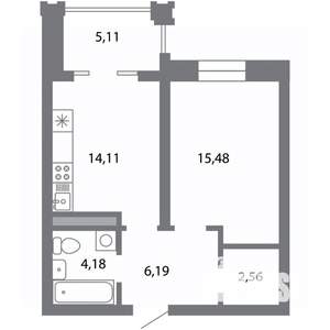 1-к квартира, строящийся дом, 45м2, 2/5 этаж