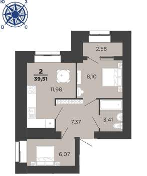 2-к квартира, вторичка, 40м2, 3/16 этаж