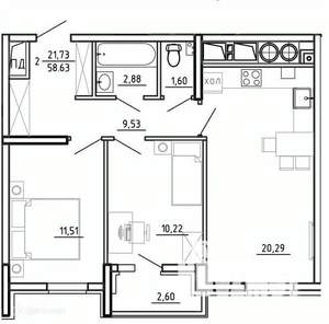 2-к квартира, вторичка, 59м2, 15/26 этаж