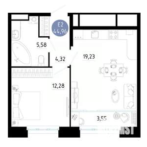 1-к квартира, вторичка, 45м2, 17/25 этаж