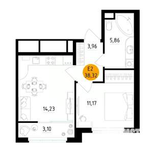 1-к квартира, вторичка, 38м2, 15/25 этаж