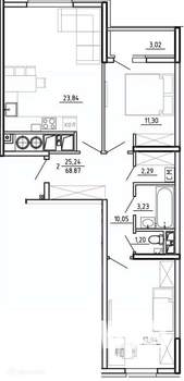 2-к квартира, вторичка, 69м2, 11/26 этаж