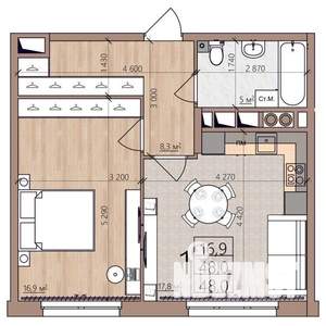 1-к квартира, вторичка, 48м2, 2/9 этаж