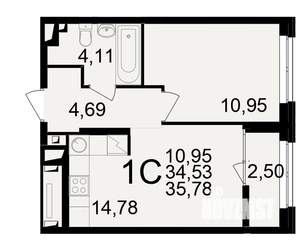 1-к квартира, вторичка, 35м2, 12/25 этаж