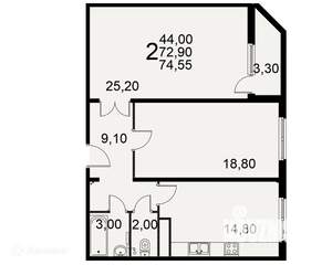 2-к квартира, вторичка, 75м2, 13/18 этаж