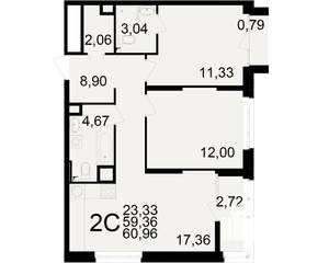 2-к квартира, вторичка, 59м2, 9/25 этаж