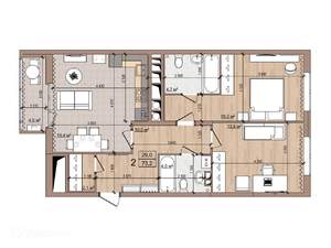 2-к квартира, вторичка, 73м2, 16/17 этаж