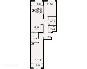 2-к квартира, вторичка, 68м2, 9/22 этаж