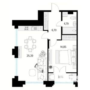 1-к квартира, вторичка, 54м2, 9/10 этаж