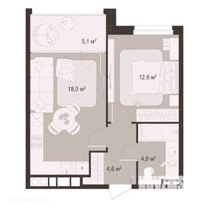 1-к квартира, вторичка, 45м2, 6/9 этаж