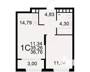 1-к квартира, вторичка, 35м2, 5/21 этаж