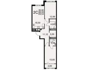 2-к квартира, вторичка, 68м2, 4/10 этаж