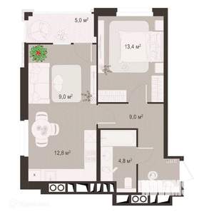 2-к квартира, вторичка, 54м2, 7/9 этаж