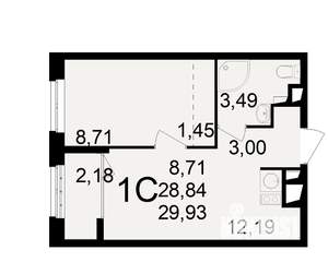 1-к квартира, вторичка, 29м2, 8/25 этаж