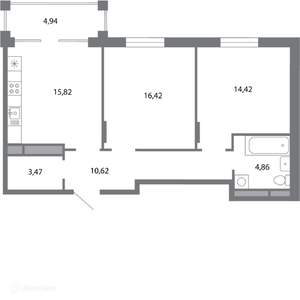 2-к квартира, вторичка, 68м2, 4/6 этаж