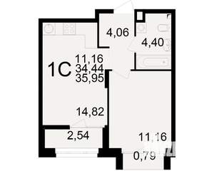 1-к квартира, вторичка, 34м2, 4/25 этаж