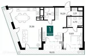 1-к квартира, вторичка, 79м2, 9/14 этаж