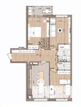 3-к квартира, вторичка, 84м2, 2/17 этаж
