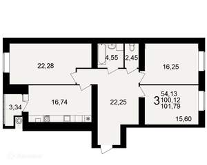 3-к квартира, вторичка, 102м2, 12/16 этаж