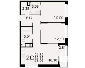 2-к квартира, вторичка, 62м2, 2/25 этаж