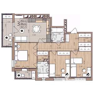 3-к квартира, строящийся дом, 98м2, 7/8 этаж