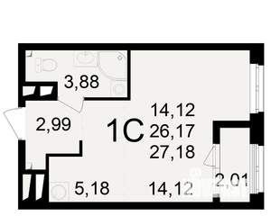 1-к квартира, вторичка, 26м2, 16/23 этаж