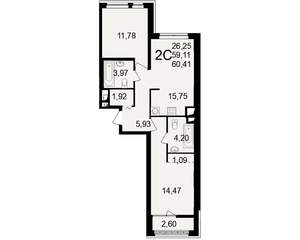 2-к квартира, вторичка, 59м2, 9/25 этаж