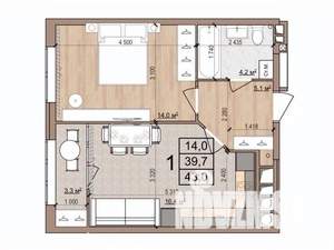 1-к квартира, вторичка, 43м2, 9/17 этаж