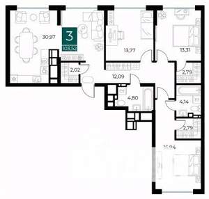 3-к квартира, вторичка, 104м2, 10/13 этаж